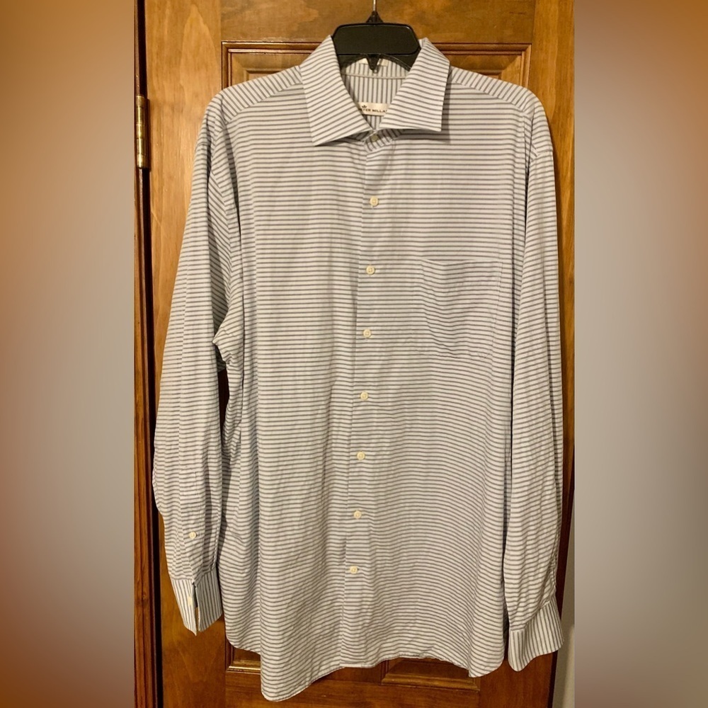 Peter Millar Light Blue Striped Button Front Cotton Men’s Shirt Size XL